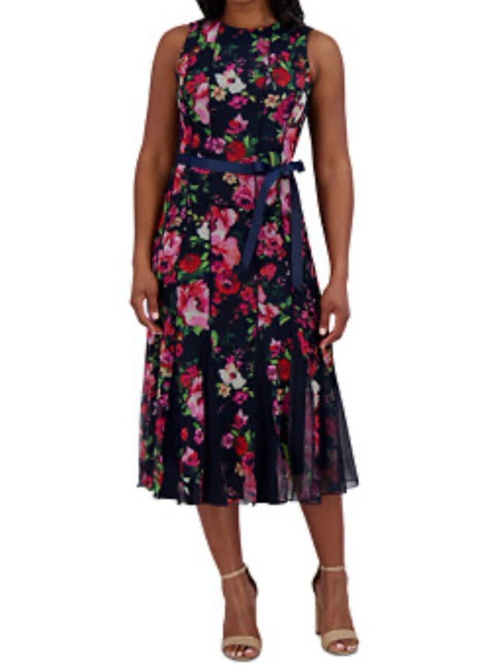 Jessica Howard Navy Floral Midi Dress with Belt